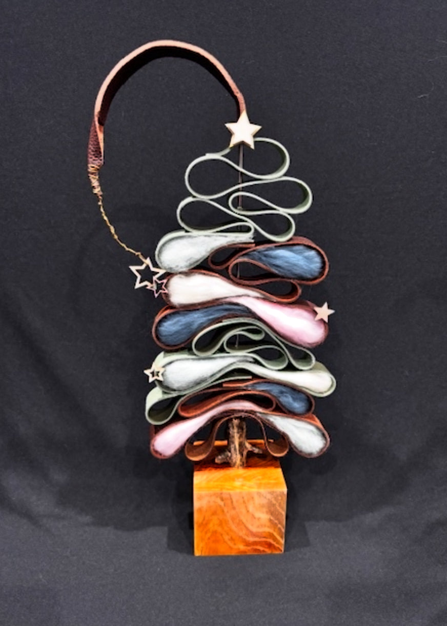 Whimsical Leather, Faux Leather and Wool Tree