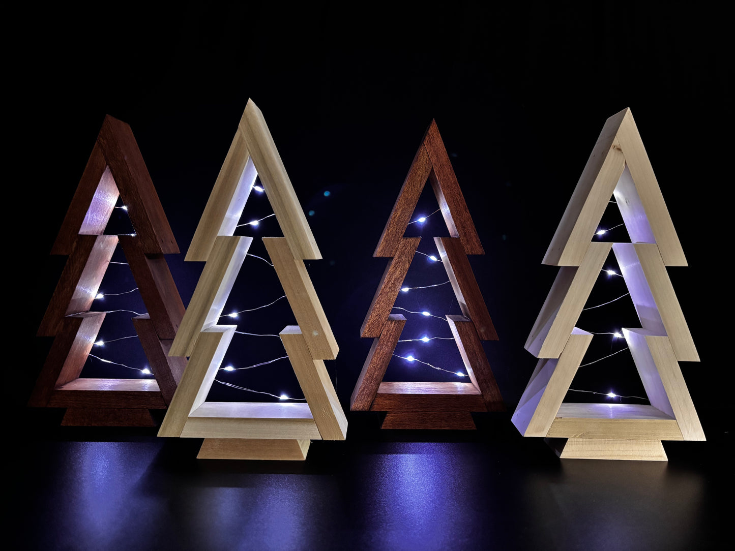 Stained Wooden Lighted Tree
